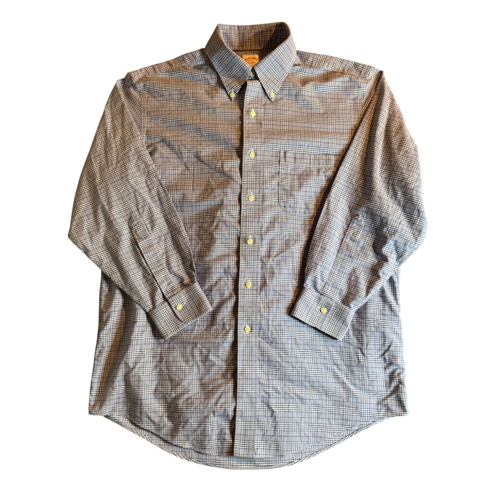 Brooks Brothers Madison Button Down Shirt Mens 16-32 Blue Plaid Non-Iron Supima